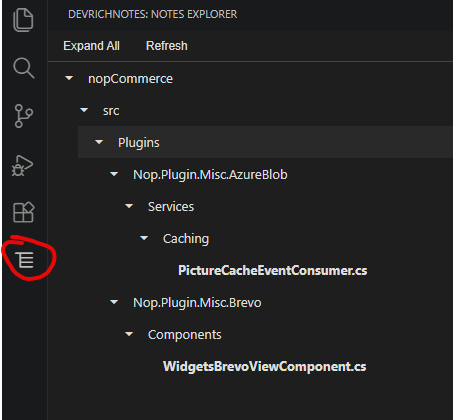 DevRichNotes screenshot of the notes explorer